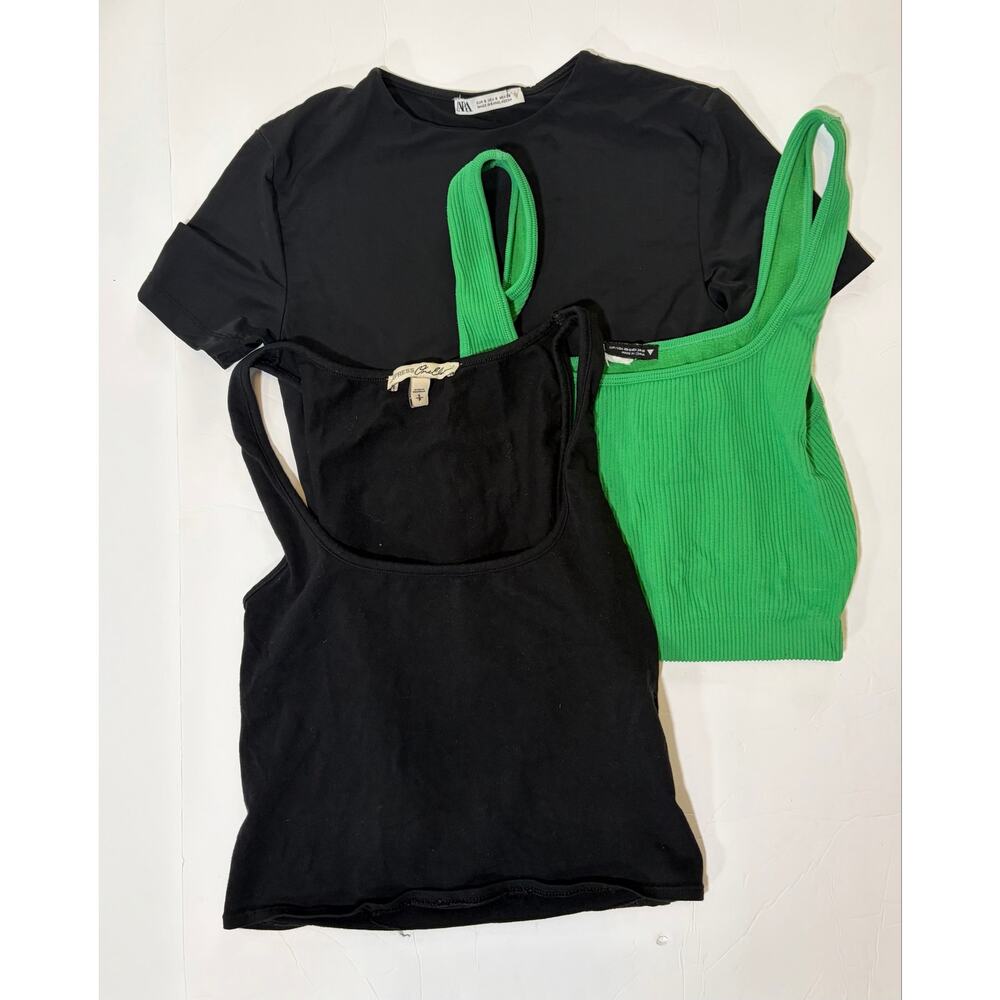 Zara & Express Women’s Top Bundle Ribbed Crop Tank Tee Black Green S